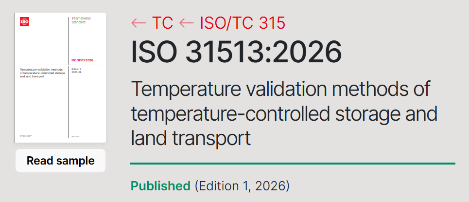 ISO 31513:2026《温控仓储和陆路运输的温度验证方法》发布